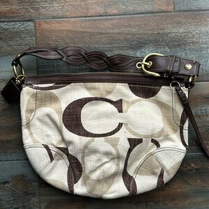 Coach Donal Signature Denim Hobo Brown Shoulder Bag